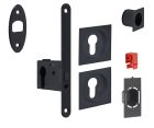Serrure à cylindre européen carrée noir mat + accessoires