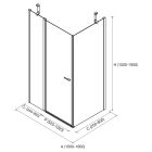 Paroi - VITTE segment fixe de la façade avec porte + panneau latéral fixe transparent avec profil noir 1000-1600x1500-1950 mm