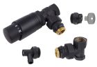 kit complet robinet de radiateur thermostatique équerre 15x21 finition noir