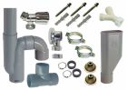 Kit d'installation pour 2 machines à laver - Kit contenant 1 robinet de machine à laver standard à clapet en laiton chromé + 1 applique chromée + 1 siphon à sortie verticale + 1 entonnoir double + les accessoires de raccordement et de fixation