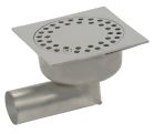 siphon de sol inox sort.horiz. GE50mm 150x150 ø50 mm trous ronds verrouillé poli 3 Kn