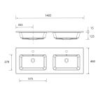 Plan vasque VILNA 1405 double sans siphon ni bonde de vidage clic-clac MINERALSOLID MAT 1405 x 460 x 15 mm