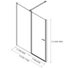 Paroi - VITTE entre les murs 2 modules segment fixe avec porte transparent avec profil noir 1001-1100x1500-1950 mm
