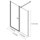 Paroi - VITTE entre les murs 2 modules segment fixe avec porte transparent avec profil noir 750-900x1500-1950 mm
