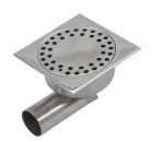siphon de sol inox sort.horiz. GE50mm 150x150 ø50 mm trous ronds poli 3 Kn