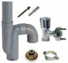 Kit d'installation pour 1 machine à laver - Kit contenant 1 Robinet de machine à laver auto-perceur en laiton chromé + 1 Siphon à sortie verticale avec ses accessoires de fixation