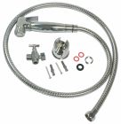 Kit complet pour WC raccord douchette fournie. - Robinet arrêt laiton chromé équerre 3 voies pour WC presse-étoupe - M3/8' - Erou tournant 3/8' - M1/2' - Tête à clapet + Douchette laiton + Flexible 1,2m + Support fixation murale