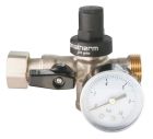 SOMATHERM FOR YOU - Bloc reducteur 3-en-1 - Corps en laiton nickele - Ecrou tournant-Male 20/27 - Integrant 1 Reducteur a piston + 1 Clapet anti-retour NF + 1 Vanne - 1 Manometre fourni
