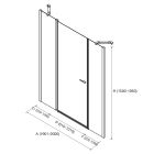 Paroi - VITTE segment avec porte + fixe en ligne transparent avec profil noir 1901-2000x1500-1950 mm