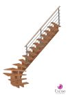 Escalier Sur Mesure, Style à Limons Centraux, Forme Quart Tournant, Structure Bois, Marches Bois sans Contremarches, Rampes à Poteaux Inox avec Lisses Inox Brossé