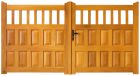 Portail bois exotique rouge, 1/3 lames verticales ajourées et 2/3 plein avec cadre en bois - SEVRE