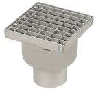 siphon de sol inox sort.Vert GE50mm 200x200 ø100 mm caillebotis 15kN microbillé