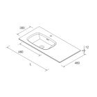 Vasque sur mesure de 900 jusqu´à 1200 avec vasque (46cm), sans siphon ni bonde de vidage clic-clac, avec ou sans usinage SOLID SURFACE BLANC MAT 901 - 1200 x 12 x 460 mm