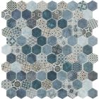 Mosaïque en verre recyclé - TERRE MIX BLUE DECOR HEX 35X35MM