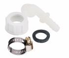 Raccord en plastique cannelé coudé - Entrée Ecrou tournant 20/27 - Sortie tétine cannelée sur un tuyau d'alimentation de machine à laver - Collier de serrage et joint plat inclus