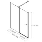 Paroi - VITTE entre les murs 2 modules segment fixe avec porte transparent avec profil noir 1301-1400x1500-1950 mm