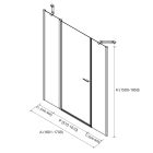 Paroi - VITTE segment avec porte + fixe en ligne transparent avec profil noir 1601-1700x1500-1950 mm