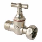 Robinet d'arrêt droit pour WC - Compact, design et fiable - M3/8' - Ecrou tournant 3/8' - Tête à clapet - Laiton nickelé
