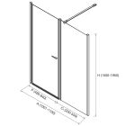 Paroi - VITTE entre les murs 2 modules segment fixe avec porte transparent avec profil noir 1001-1100x1500-1950 mm