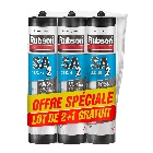 RUBSON Mastic SA2 Sanitaire Tous supports Blanc Cartouche, 2x 280ml + 1 Gratuit