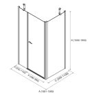 Paroi - VITTE porte avec fixe en ligne + panneau láteral fixe transparent avec profil noir 1801-1900x1500-1950 mm