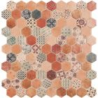 Mosaïque en verre recyclé - TERRE MIX BEIGE DECOR HEX 35X35MM