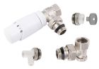 kit complet robinet de radiateur thermostatique équerre 15x21 finition nickelé/blanc