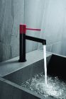 MITIGEUR LAVABO NOIR MAT AVEC VIDAGE MANETTE ROUGE SERIE DRAKAR