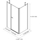 Paroi - VITTE porte avec fixe en ligne + panneau láteral fixe transparent avec profil noir 1601-1700x1500-1950 mm