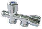 Robinet à clapet double sorties pour machine à laver - Polyvalent, installation simple et rapide - M1/2' - M3/4' - Corps en laiton - Double croisillons ABS - Finition chromée - ACS