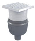 SIPHON ACO SHOWERDRAIN EASYFLOW 150x150MM PLASTIC COUV SPHERE INOX 304 BRILLANT SORTIE V GE50MM DN50