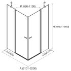 Paroi - VITTE 2 segments fixes avec portes transparent avec profil noir 2101-2200x1500-1950 mm
