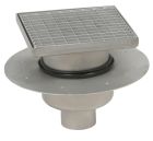 siphon de sol inox sort.Vert téléscopique GE50mm 300x300 ø100 mm caillebotis 15 Kn