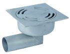 siphon de sol inox sort.horiz. GE50mm 150x150 ø50 mm trous oblongs microbillé 3 Kn