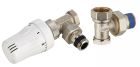 kit robinet de radiateur thermostatique équerre 15x21 + coude de réglage 15x21
