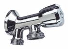 Robinet à clapet avec applique pour machine à laver. - Compact et monobloc, installation simple et rapide - Entrée M1/2' - Sortie inclinée dans l'axe 3/4' - Corps en laiton - Croisillon ABS - Finition chromée - ACS