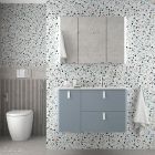 Meuble suspendu UNIIQ 900 BLUE FOG gauche 1 porte et 2 tiroirs et fermeture amo