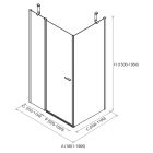 Paroi - VITTE segment fixe de la façade avec porte + panneau latéral fixe transparent avec profil noir 1801-1900x1500-1950 mm