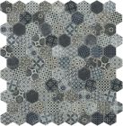 Mosaïque en verre recyclé - 4706 TERRE BLUE DECOR HEX 35X35MM