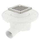 SIPHON POUR CARRELAGE SORTIE HORIZONTALE  CADRE+GR CARRE INOX 10X10