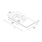 Vasque sur mesure NAILA 1201/1500 de 1201 jusqu´à 1500 avec vasque, sans siphon ni bonde de vidage clic-clac, avec ou sans usinage SOLID SURFACE BLANC MAT 1201 - 1500 x 12 x 460 mm