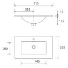 Plan vasque Fond 40 IBERIA 710 sans siphon ni bonde de vidage clic-clac PORCELAINE BLANCHE 710 x 20 x 395 mm