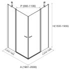 Paroi - VITTE 2 segments fixes avec portes transparent avec profil noir 1901-2000x1500-1950 mm