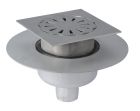 siphon de sol inox sort.Vert téléscopique GE50mm 200x200 ø63 mm trous oblongs 3kN