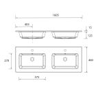 Plan vasque VILNA 1605 double sans siphon ni bonde de vidage clic-clac MINERALSOLID MAT 1605 x 460 x 15 mm