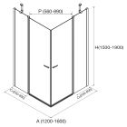 Paroi - VITTE 2 segments fixes avec portes transparent avec profil noir 1200-1600x1500-1950 mm