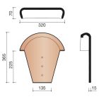 Fronton de faitiere demi-ronde terre cuite ACTUA Brun - long. 36,5 cm x larg. 32 cm