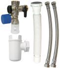 SOMATHERM FOR YOU - Kit complet de raccordement pour chauffe-eau comprenant 1 groupe de securite droit NF pour eau neutre, 1 siphon NF, 1 flexible extensible d'evacuation, 2 flexibles F20/27-M15/21