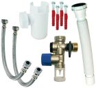 SOMATHERM FOR YOU - Kit complet de raccordement pour chauffe-eau comprenant 1 groupe de securite droit NF pour eau neutre, 1 siphon NF, 1 flexible extensible d'evacuation, 2 flexibles F20/27-M15/21, 1 jeu de fixation et 4 raccords bicone