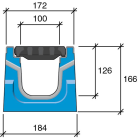 Caniveau beton a grilles fonte RI 100 N°01 sans pente - long. 1m x larg. 100mm x haut. 126mm - classe D400